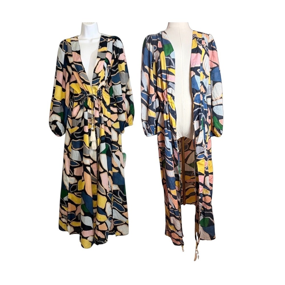 True Destinations Boho Kaftan Cover Up Tassel Tie Beach Resort Topper M